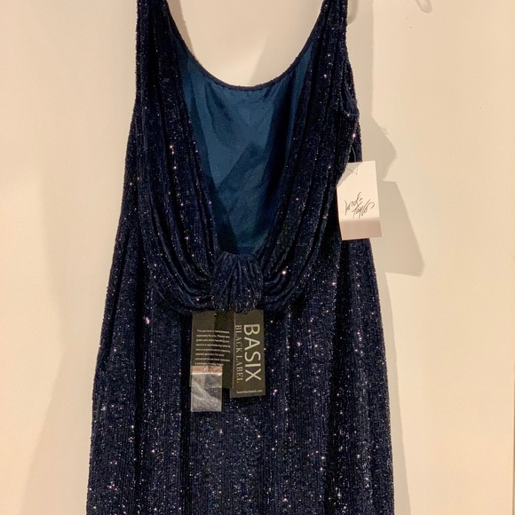 Sequin Navy Open Back Cocktail Dress - Picture 2 of 8